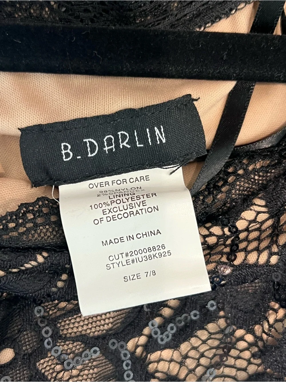 B Darlin Black Lace One-Shoulder Fit-and-Flare Dress with Nude Underlay